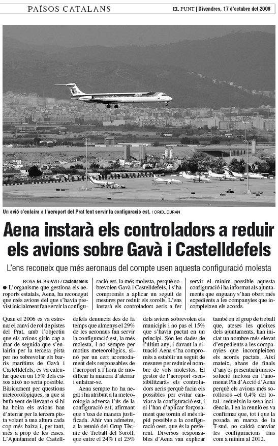 Notícia publicada al diari EL PUNT sobre els resultats de la 14ª reunió del GTTR (17 d'octubre de 2008)